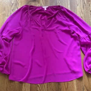 Lilly Pulitzer Fuchsia V-Neck Long Sleeve Blouse Large spring 🌸